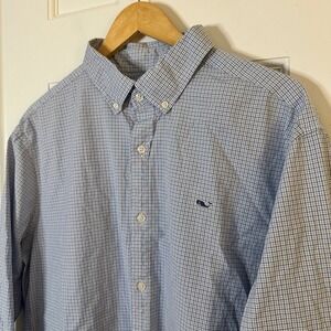 Vineyard Vines Classic Fit Whale Shirt Button Down Blue White Check Preppy XL